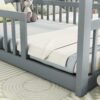 Double Twin House-Style Floor Bed With Fence, Guardrails, Without Door - Gray - Image 5