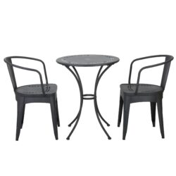 Ambrosia - 3 Piece Bistro Set With Leaf Motifs Top And Seat - Black