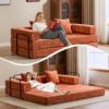 Floor Couch, Compression Sofa, Convertible Floor Sofa Bed With Pillow Back Support Armrest - Orange - Image 8