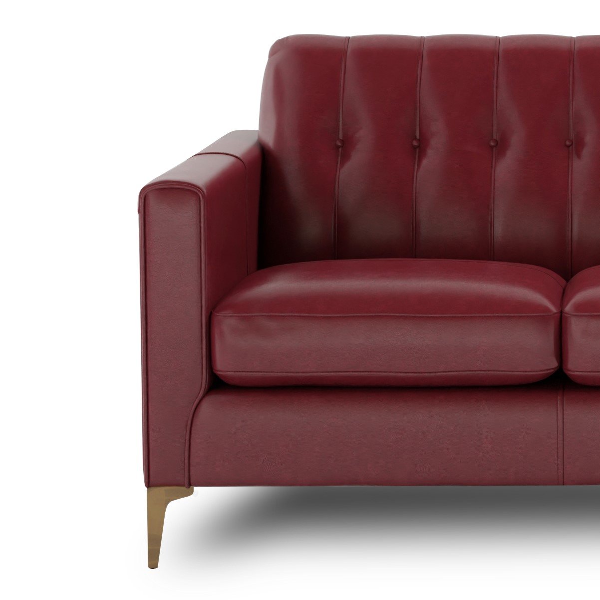 Mid-Century Tufted Leather Sofa - Red - Image 4