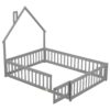 Full House-Shaped Headboard Floor Bed With Fence - Gray - Image 9