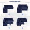 L-Shape Sofa Bed Pull-Out Sleeper Sofa With Wheels, USB Ports, Power Sockets For Living Room - Navy Blue - Image 4