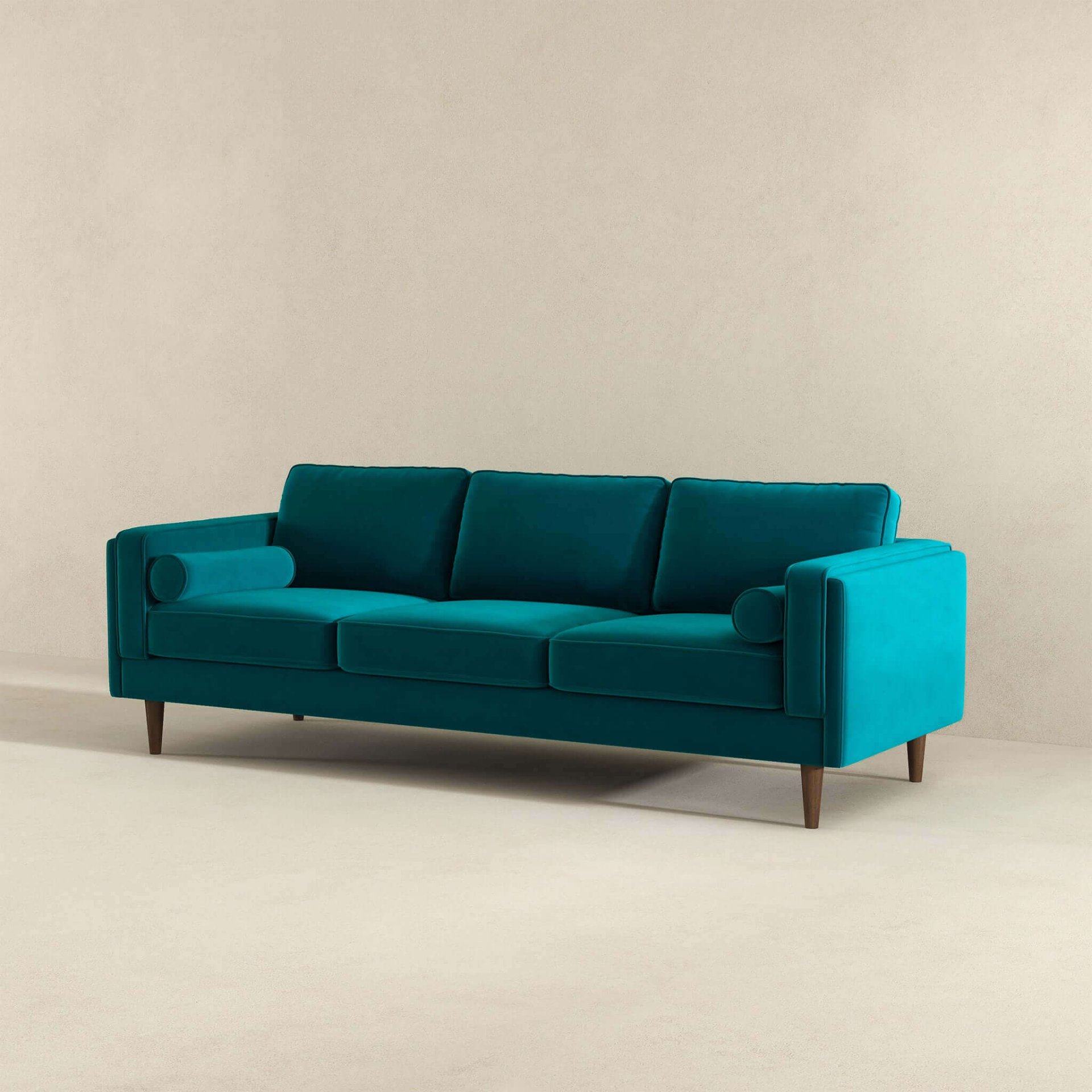 Amber - Mid-Century Modern Luxury Modern Velvet Sofa - Brown / Teal - Image 4