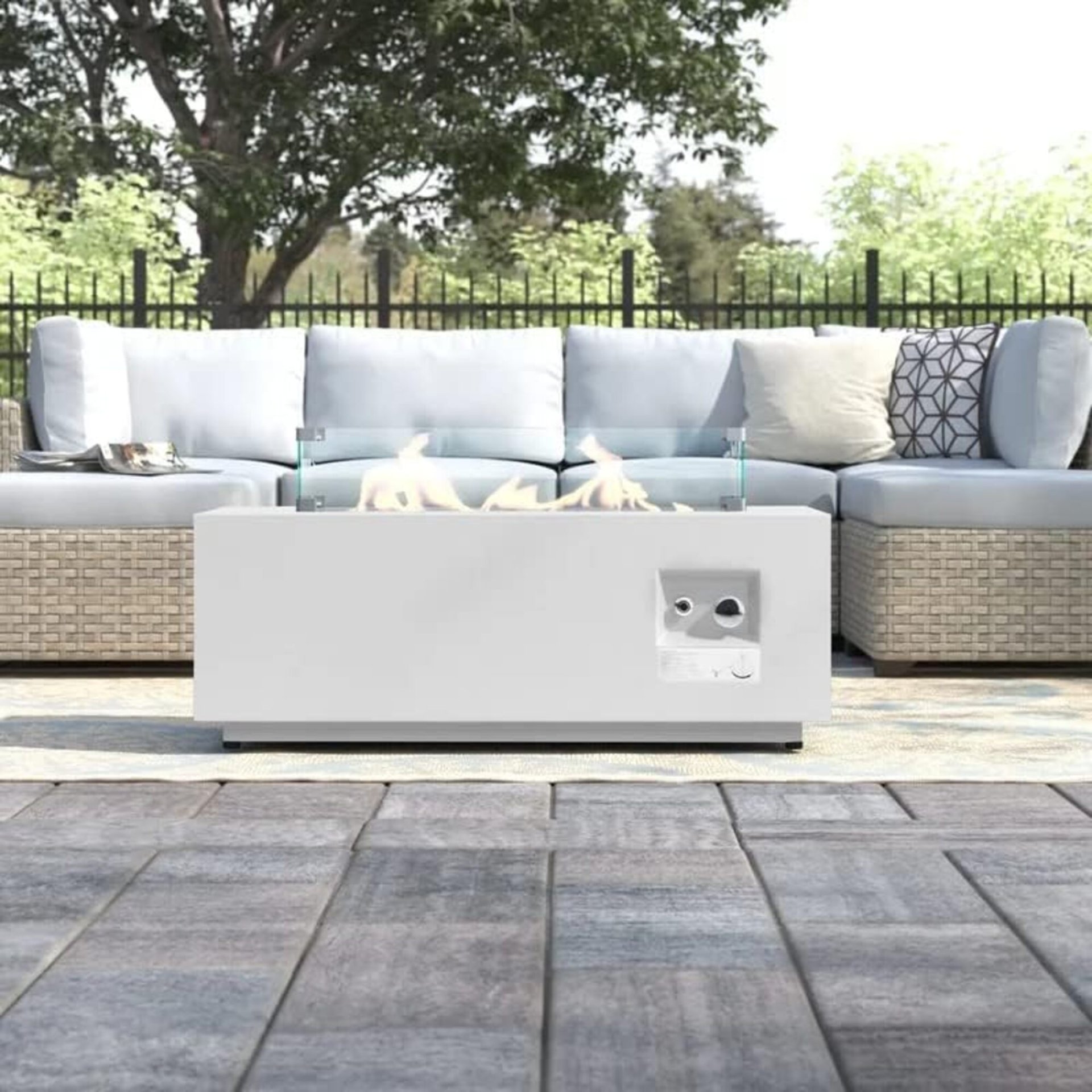 Outdoor Fire Pit Table With Lid - White - Image 2