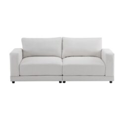 Modern Square Arm Sofa With Soft Fabric Upholstery, Deep Cushions, Sturdy Wooden Legs - White