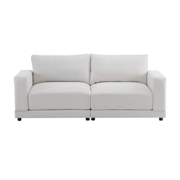 Modern Square Arm Sofa With Soft Fabric Upholstery, Deep Cushions, Sturdy Wooden Legs - White
