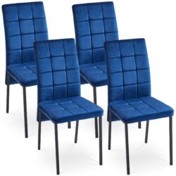Velvet High Back Nordic Dining Chair Modern Fabric Chair with Black Legs, (Set of 4) - Dark Blue