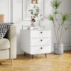 Modern Night Stand Storage Cabinet For Living Room Bedroom, Steel Cabinet With 3 Drawers, Bedside Furniture, Circular Handle - White - Image 6