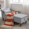 Chaise Lounge Indoor, Velvet Lounge Chair For Bedroom With Storage & Pillow, Modern Upholstered Rolled Arm Chase Lounge For Sleeping With Nailhead Trim For Living Room Bedroom Office - Gray - Image 4