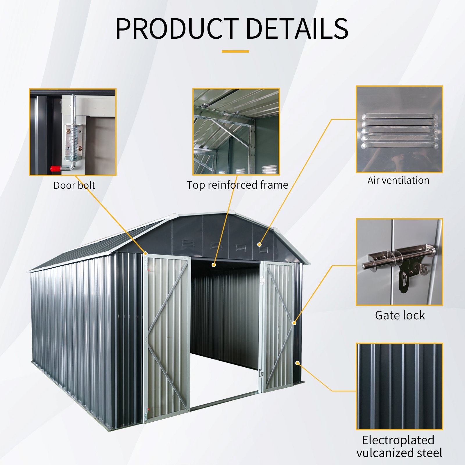 10 Ft X 12 Ft Outdoor Metal Storage Shed With Arch Roof With Lockable Doors For Backyard Garden Patio Lawn - Black - Image 6