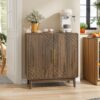 Sideboard Buffet Cabinet With Carved 2 Doors And Adjustable Layer Board For Living Room And Kitchen - Walnut - Image 2