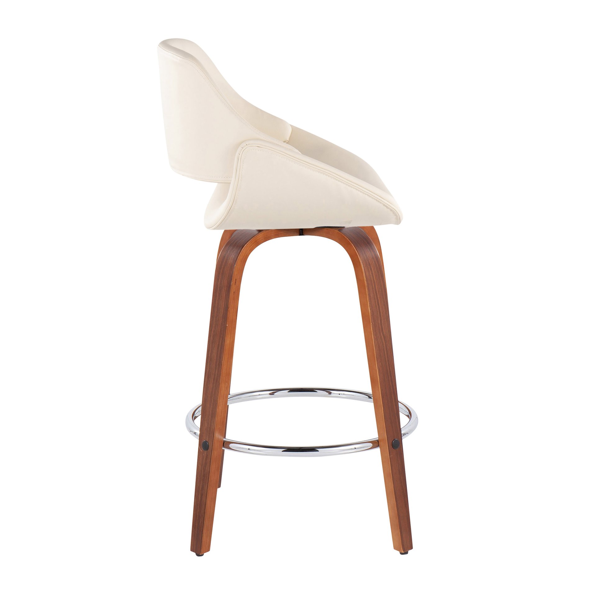 Fabrico - Mid-Century Modern Fixed Height Counter Stool With Round Footrest (Set of 2) - Walnut / Cream - Image 3