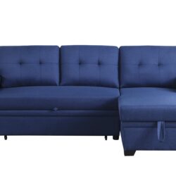 Upholstered Pull Out Sectional Sofa With Chaise - Blue