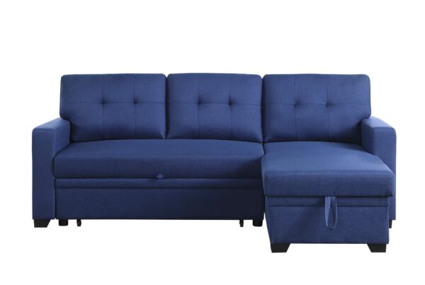 Upholstered Pull Out Sectional Sofa With Chaise - Blue