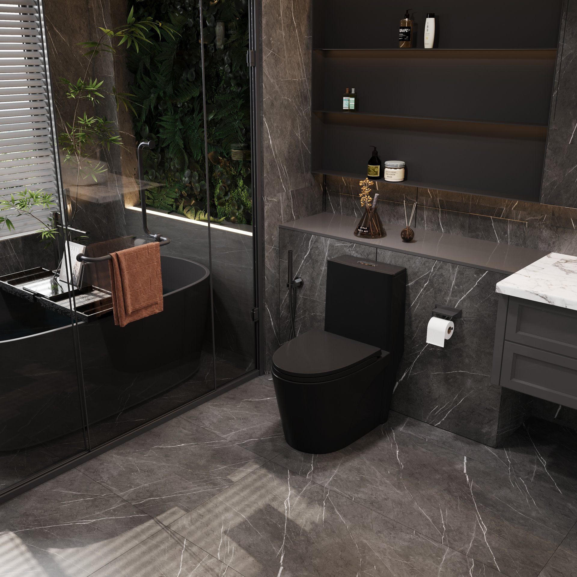 1.1 / 1.60 Gpf Dual Flush 1 Piece Toilet, Water Saving Elongated Comfort Height Floor Mounted, Soft Close Seat, 1000 Gram Map Flushing Score Toilet - Matte Black - Image 11