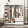 Doorless Storage Wardrobe For Dedroom With Shelves And 3 Drawers - White - Image 16