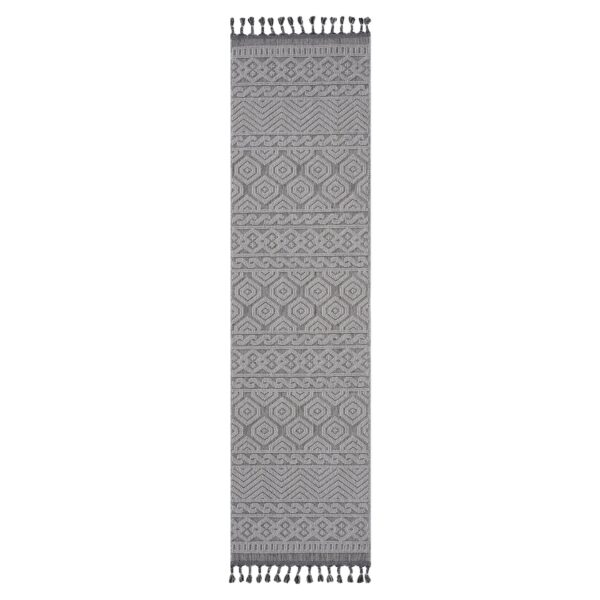 Guros - 2' X 8' Geometric Indoor / Outdoor Area Rug - Gray / White
