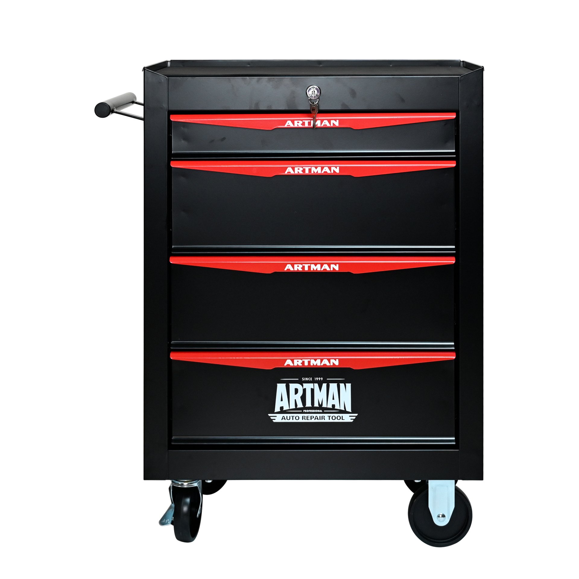 Rolling Metal Tool Chest With 4 Drawers, 20" Steel Storage Cabinet With Ball Bearing Slides - Black / Red - Image 9
