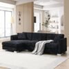 Modern Cloud Sectional Sofa L Shaped Luxury Couch Set With 2 Free Pillows 4 Seat With Oversized Chaise - Black - Image 15