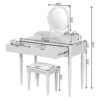 Luxury Vanity Desk With Round Mirror Height Adjustable Dressing Table Set Engineered Wood - Silver - Image 3
