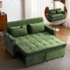 Convertible Loveseat Sofa Bed With Adjustable Backrest USB Ports Phone Holder Side Pockets Chenille - Green - Image 3