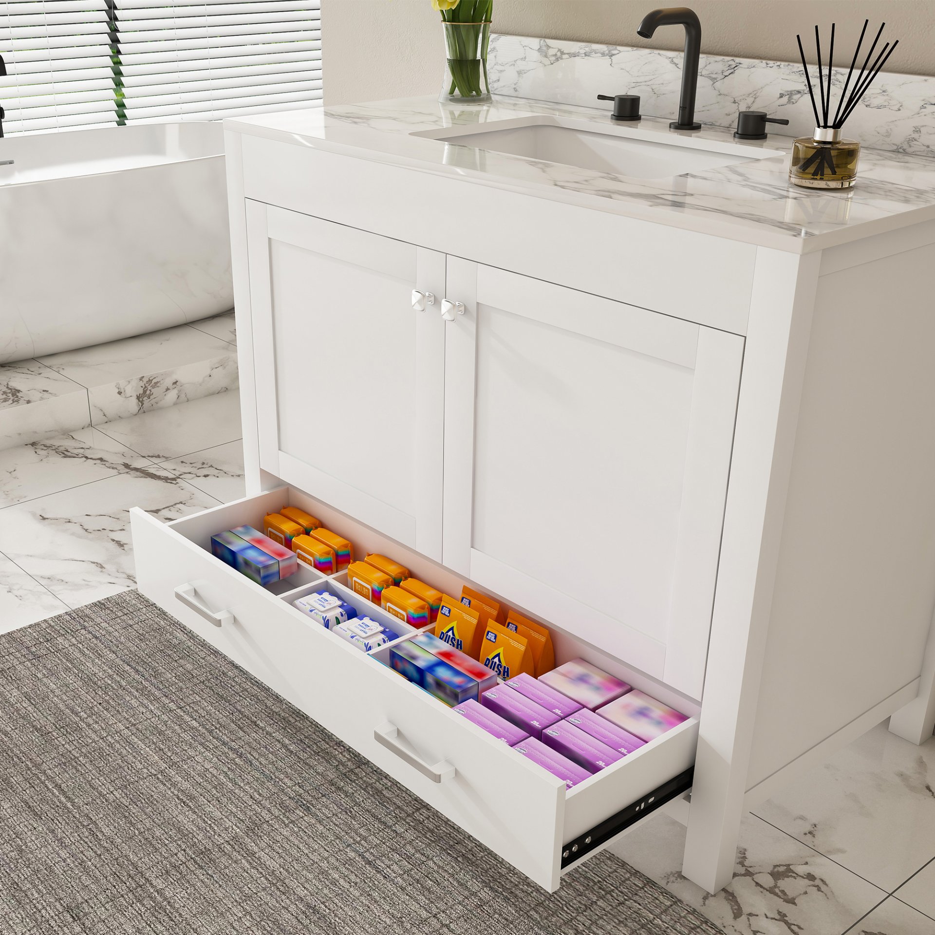 43" Bathroom Vanity Multi Functional Cabinet - White - Image 12