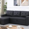 Upholstered Pull Out Sectional Sofa With Chaise - Black - Image 10