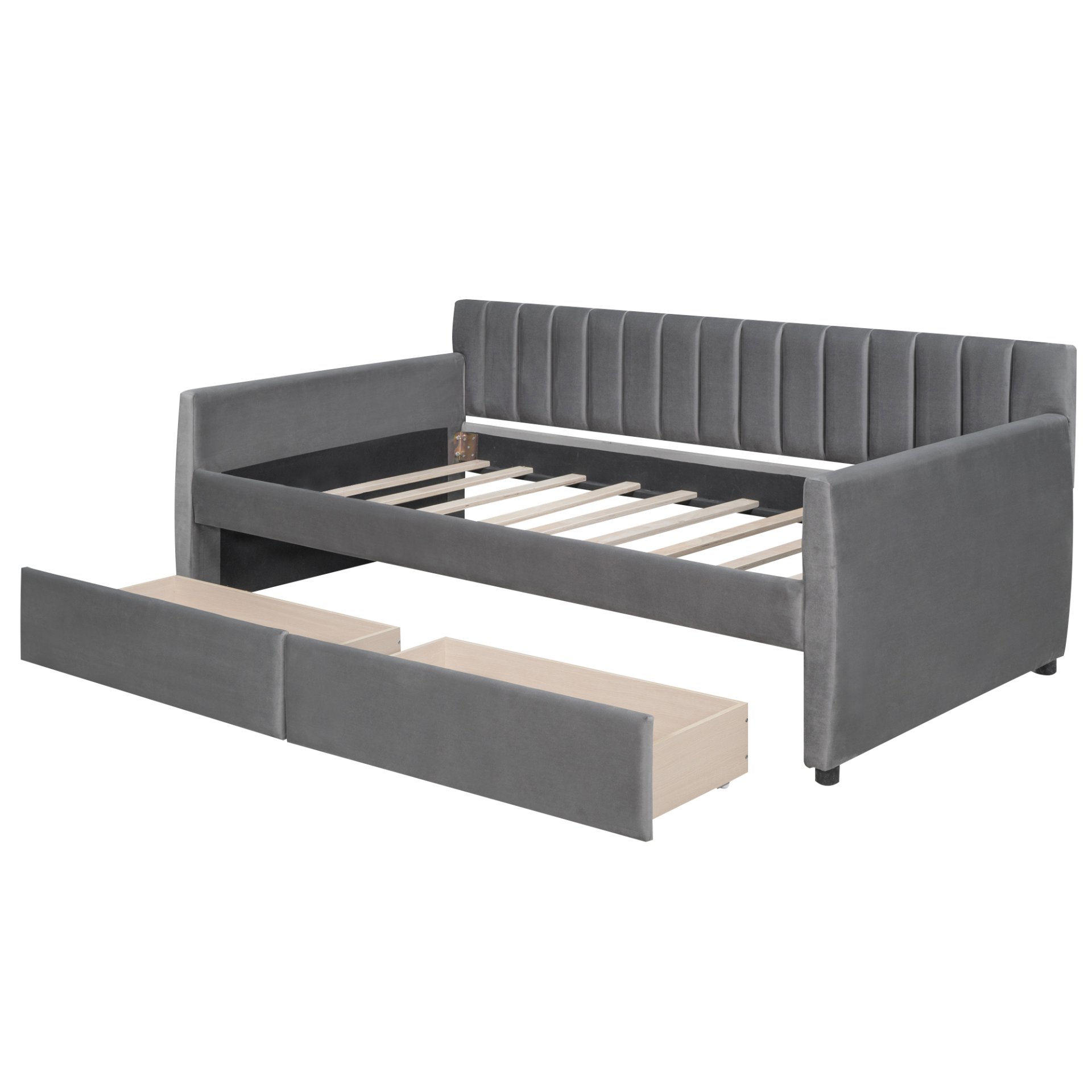 Twin Size Upholstered Daybed & Drawers, Slat Support - Gray - Image 9