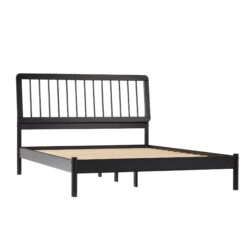 Mid-Century Modern Solid Wood Queen Spindle Bed - Black