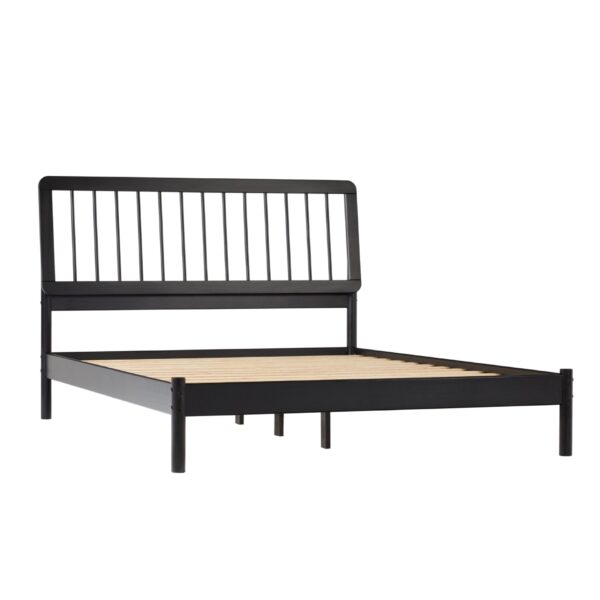 Mid-Century Modern Solid Wood Queen Spindle Bed - Black