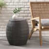 Outdoor Wicker Patio Side Table - Gray - Image 4