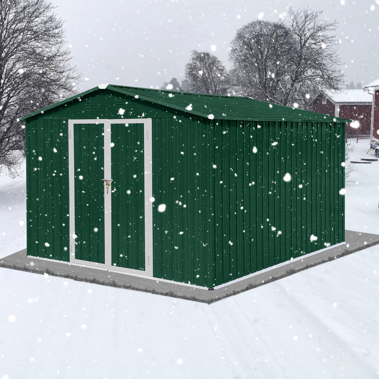 10'x8' Garden Sheds Outdoor Storage Sheds - Green / White - Image 5