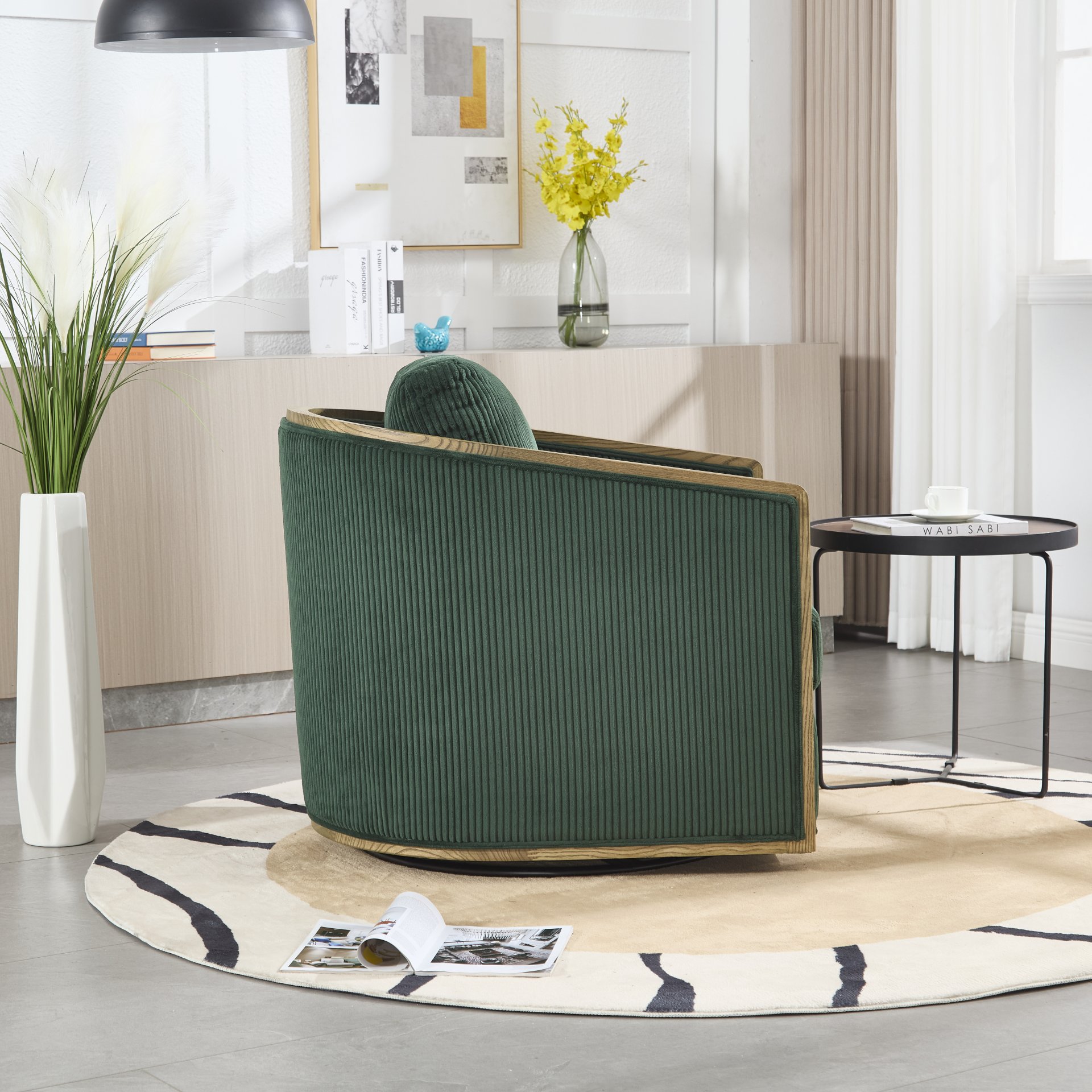 Corduroy Swivel Barrel Chair, Comfortable Accent Sofa Chair With 360 Degree Swivel For Living Room - Emerald - Image 12