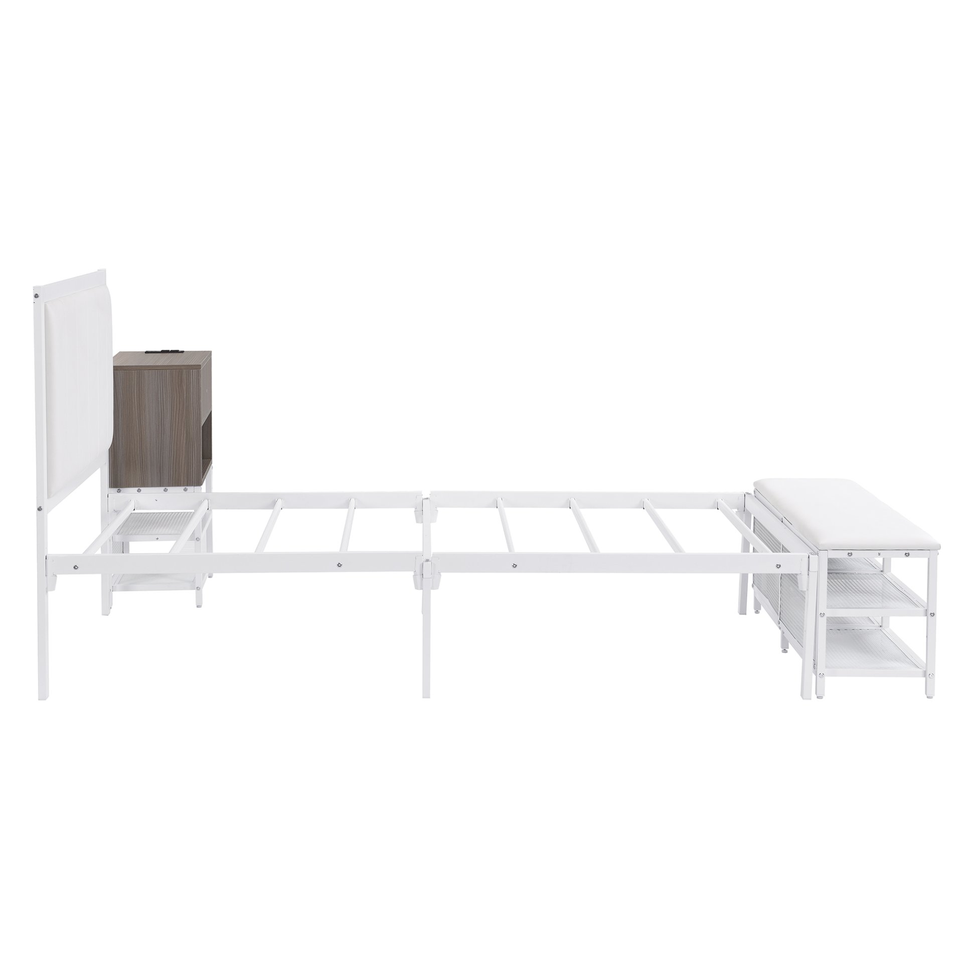 Twin Size Platform Bed With 2 Tier Storage Shelves, Storage Cabinet - White - Image 7