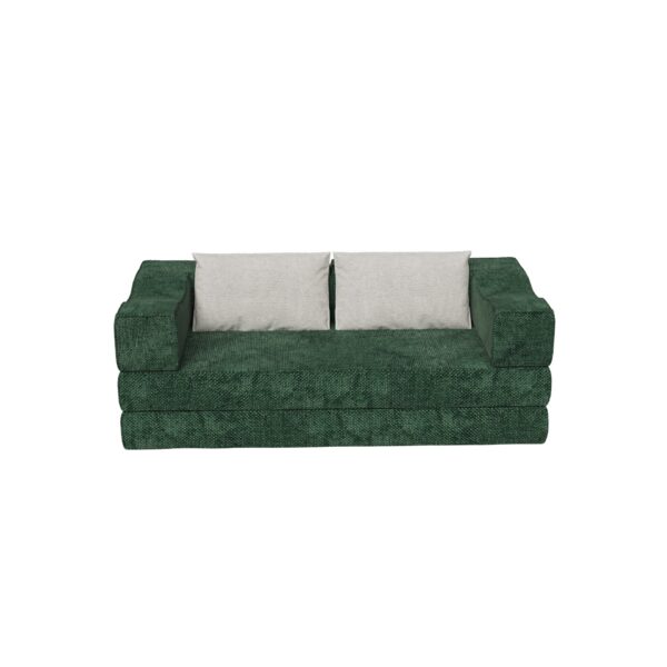 Convertible Couch Bed With 2 Pillows, 3 Seat Folding Floor Couch & King Size Bed Mattress, Diy Combination - Green
