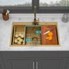 33" Drop In Kitchen Sink With Workstation Ledges 16 Gauge T304 Single Bowl Sink - Gold - Image 3