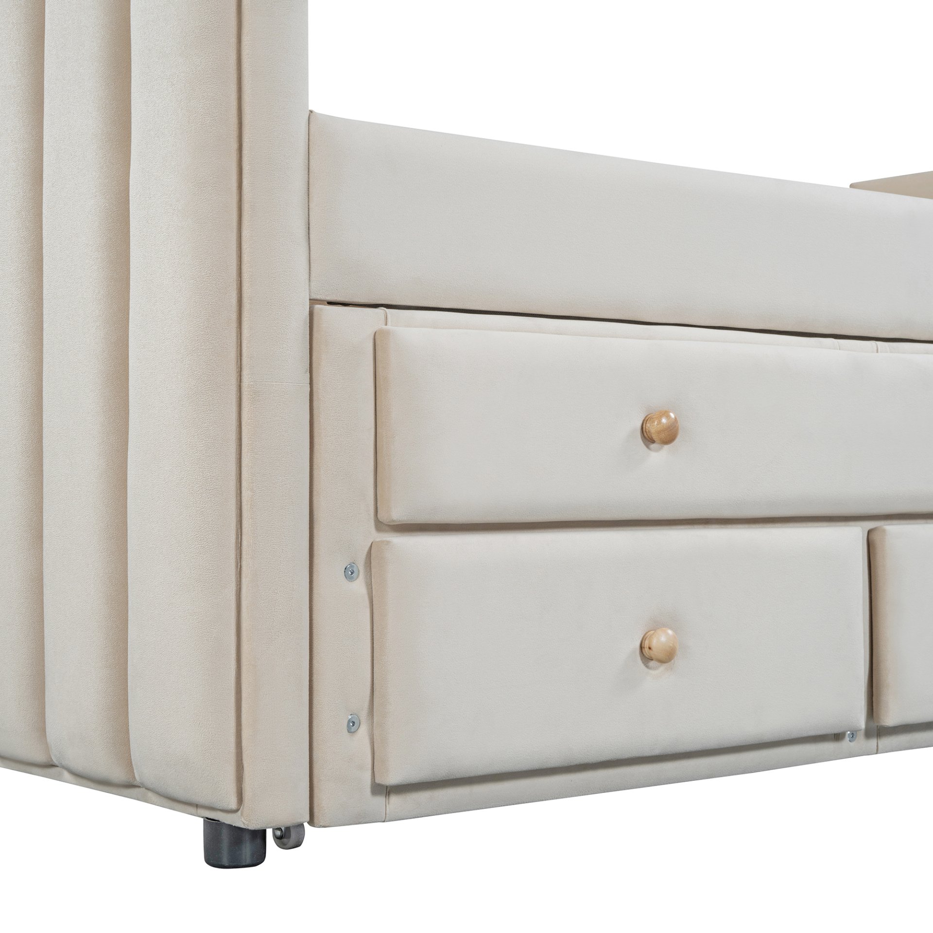 Twin Size Upholstered Daybed With Twin Size Trundle And Drawers - Beige - Image 18