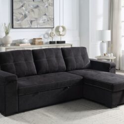 Toby - Reversible Sleeper Sectional Sofa With Storage Chaise Cup Holder Charging Ports And Pockets - Black