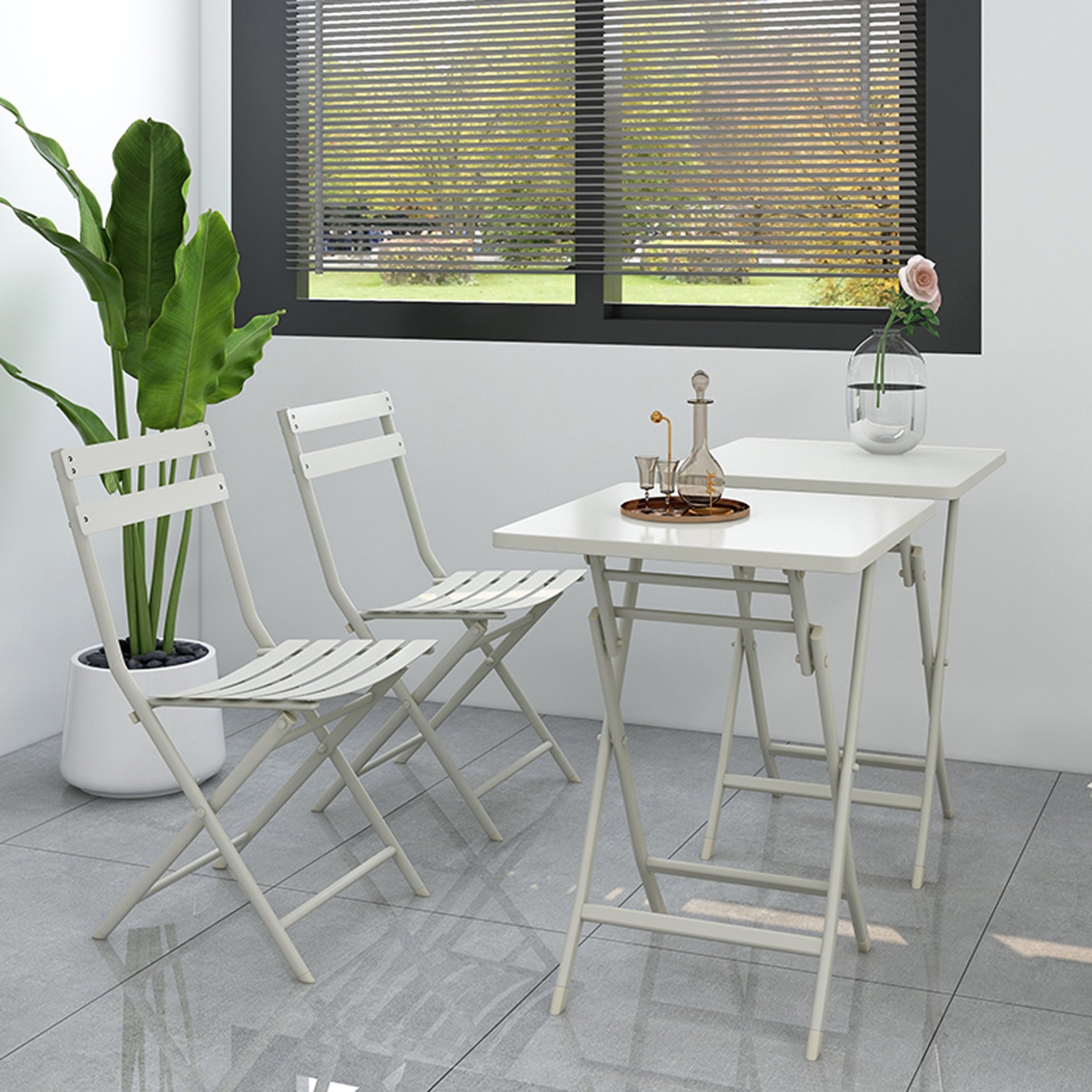 3 Piece Patio Bistro Set Of Foldable Square Table And Chairs - White - Image 17