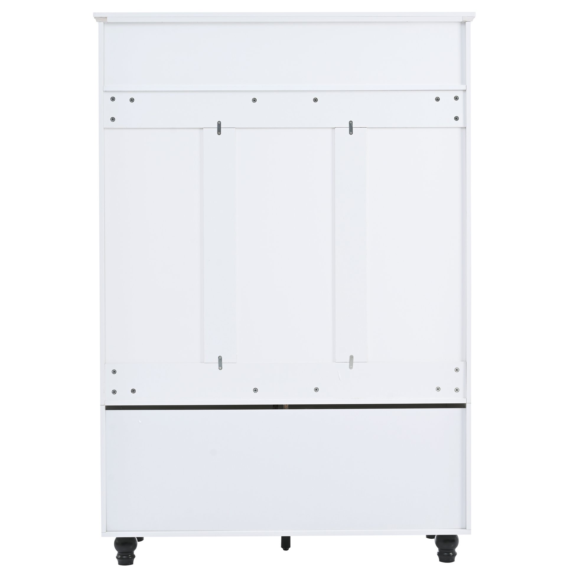 5 In 1 Entryway Bench With Shutter - Shaped Doors, Coat Rack, Cushion And 4 Sturdy Hooks, Wide Hall Tree With Storage Bench For Hallway, Entryway, Living Room - White - Image 11