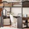 Full Loft Bed With U Shaped Desk, Storage Compartments And Tri Fold Mirror - Espresso - Image 20