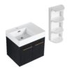 Modern Wall Mounted Bathroom Vanity, Thick Edged Resin Sink And Storage Rack Plywood - Black Chestnut - Image 12