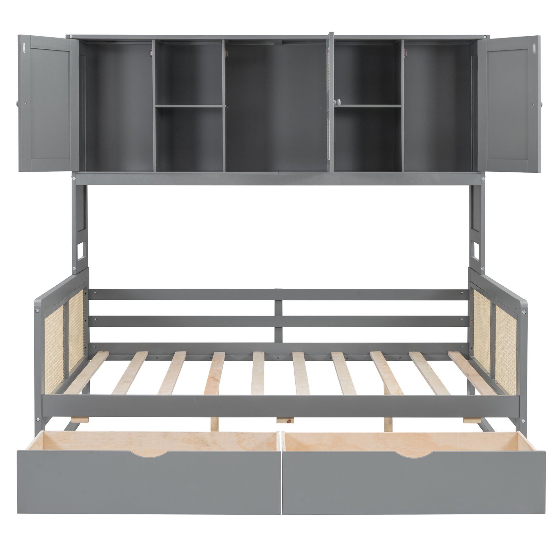 Full Size Wooden Daybed With 2 Drawers, And All In One Cabinet And Shelf - Gray - Image 7