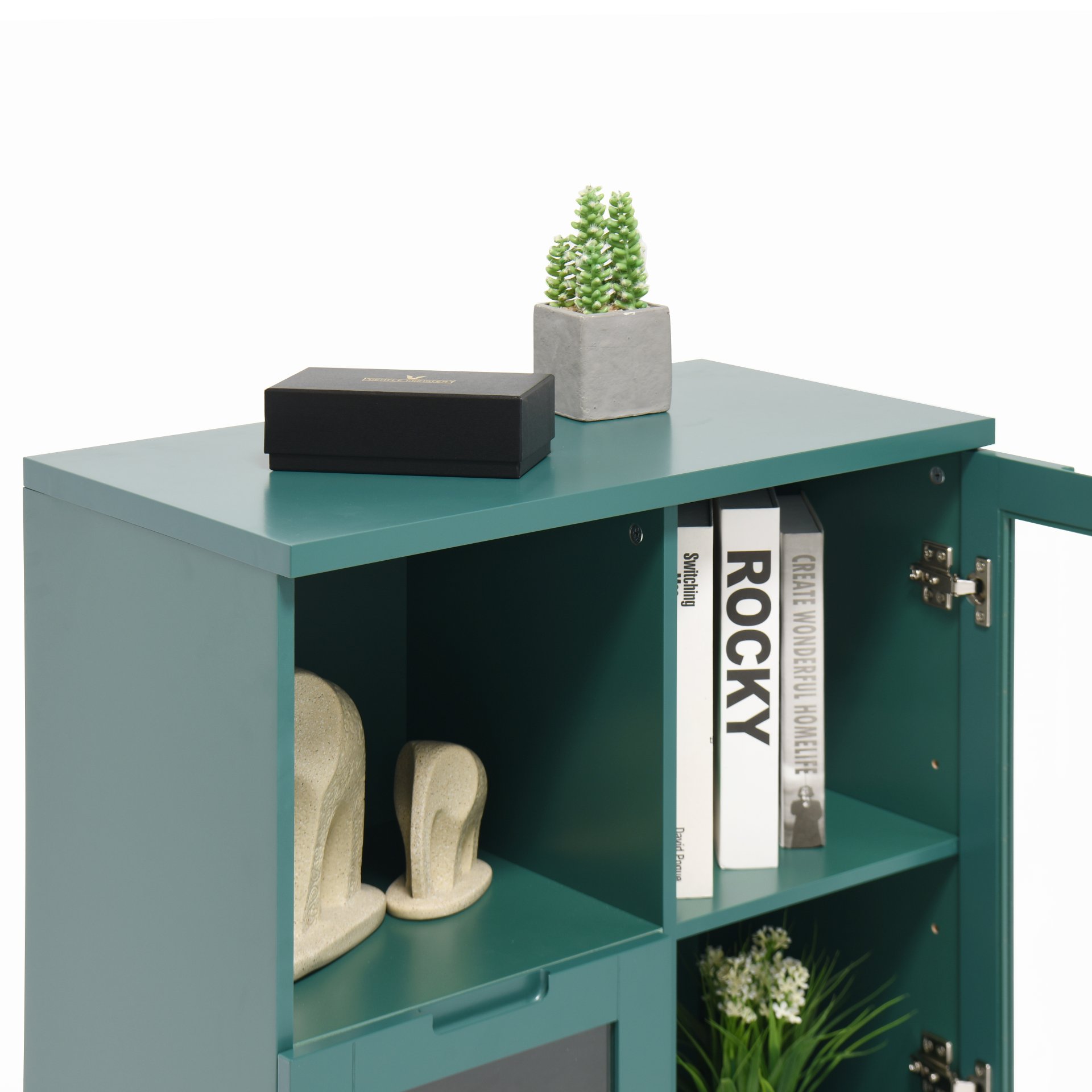 Modern Painted Cabinet With Glass Doors And Drawer - Green - Image 18