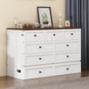 Full Solid Pine Murphy Bed Chest With Charging Station And Large Storage Drawer For Home Office Or Small Room - White / Walnut - Image 4