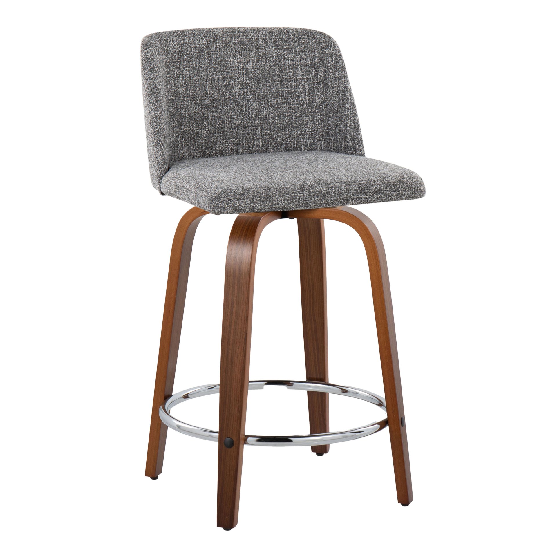 Toriano - Mid-Century Modern Fixed Height Counter Stool / Swivel And Round Footrest (Set of 2) - Walnut / Gray - Image 2