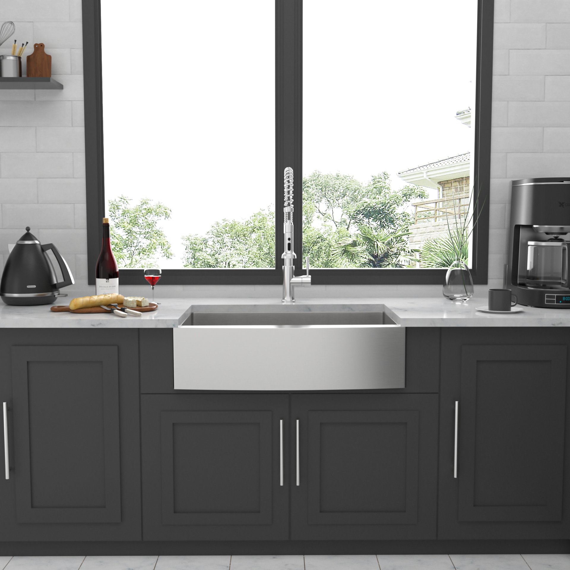 33" Farmhouse Sink Stainless Steel 16 Gauge Apron Front Kitchen Sink - Brushed Nickel - Image 5