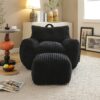 Giant Plush Bean Bag Chair For Adults With Armrests And Footstool - Black - Image 2