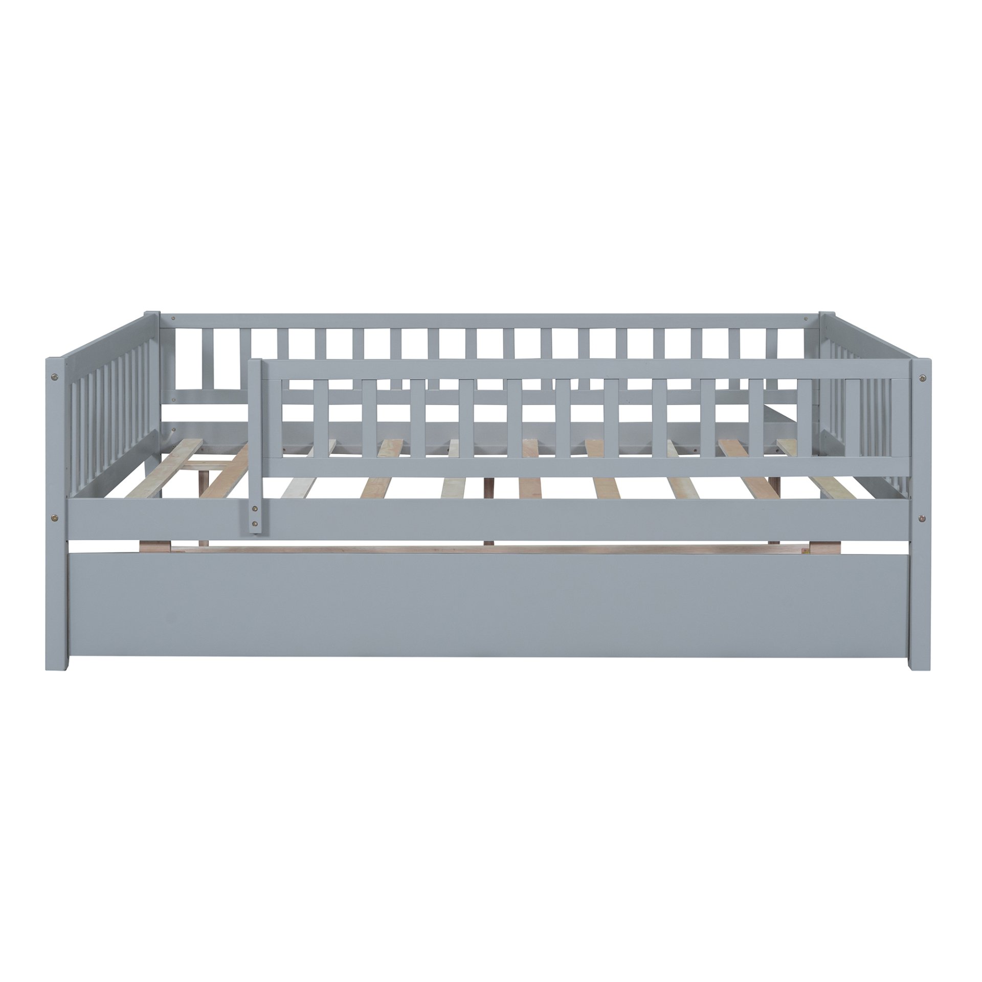 Full Size Daybed With Trundle And Fence Guardrails - Gray - Image 9