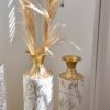 Floor Metal Vases Decorated Metal Vases (Set of 3) Gorgeous Home Decoration Large Glazed Metal Vases - White / Gold - Image 21